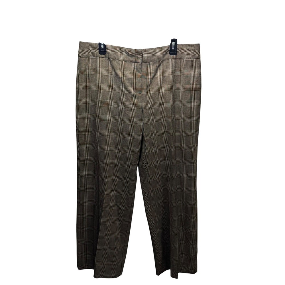 Herringbone Preppy Brown Glen Plaid Wide Leg Dress Pants 14 Office Trousers